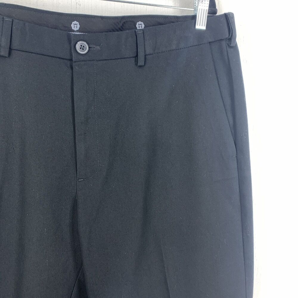 Haggar 38x30 Classic Fit Pants Black Khaki Chino No Iron Expandable Waist NEW - Picture 2 of 7